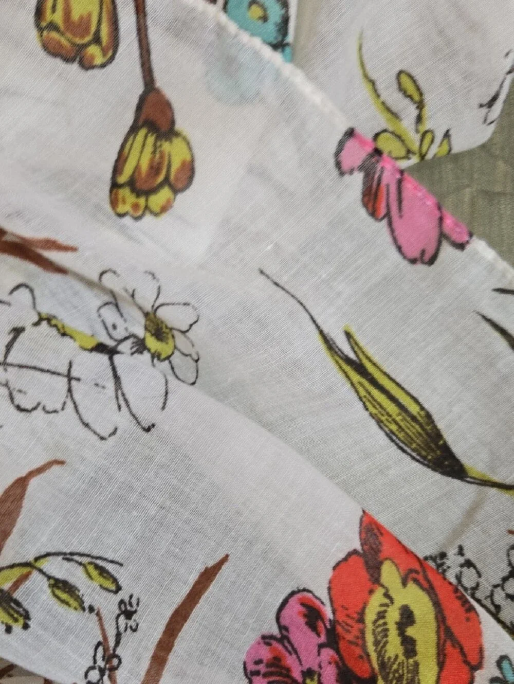 Floral Voile Scarf in Cream with Pink & Red Blooms